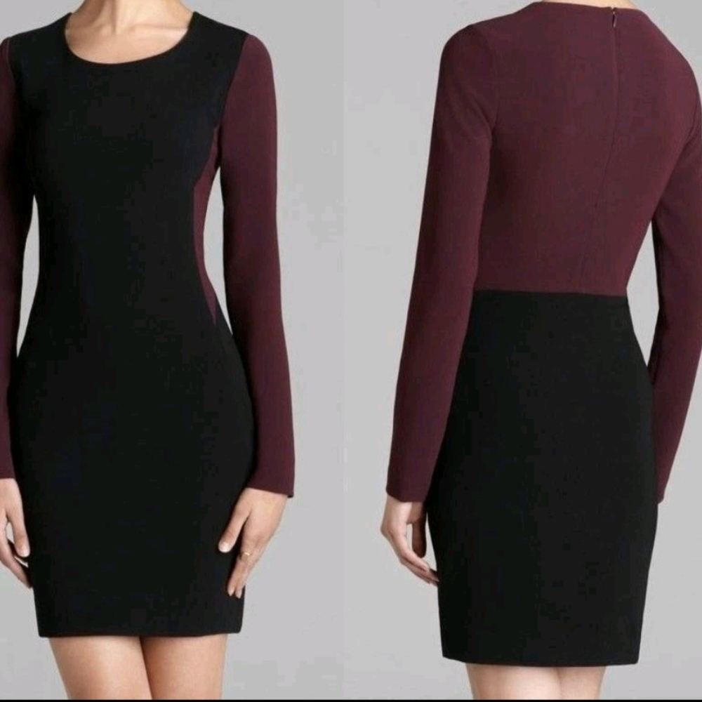 DVF Diane Von Furstenberg Octavia Size 6 Black and Plum Long-Sleeve Shift Dress